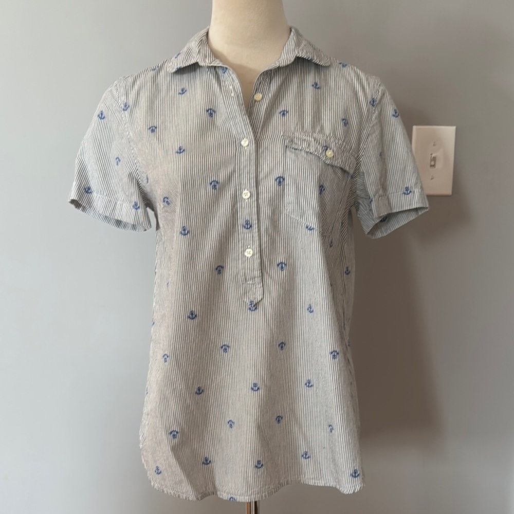 J. Crew Blue and White Striped Blouse